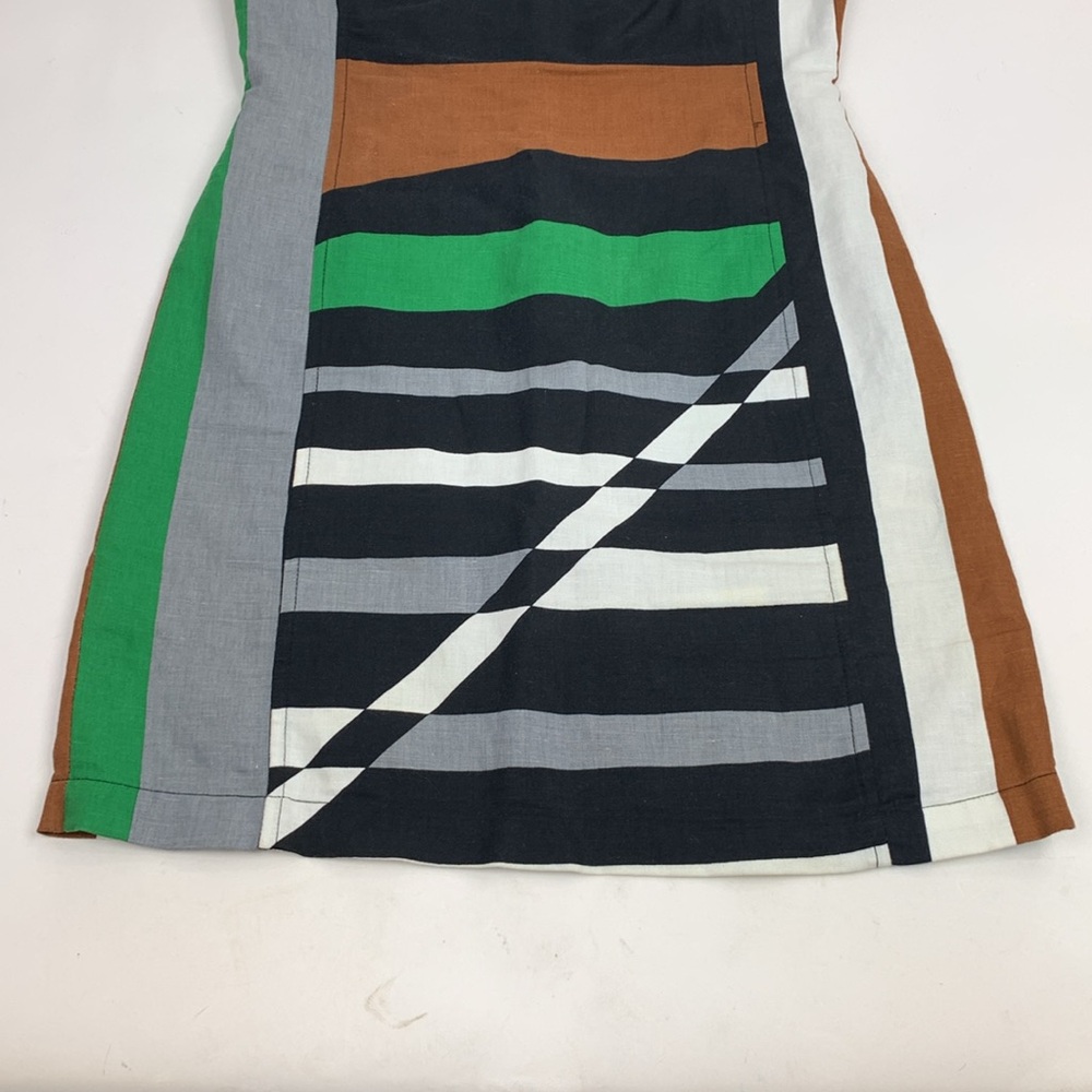 Derek Lam Linen Dress Size 4 Short Cap sleeve Zip up Geometric Multicolor Earthy - Picture 4 of 15